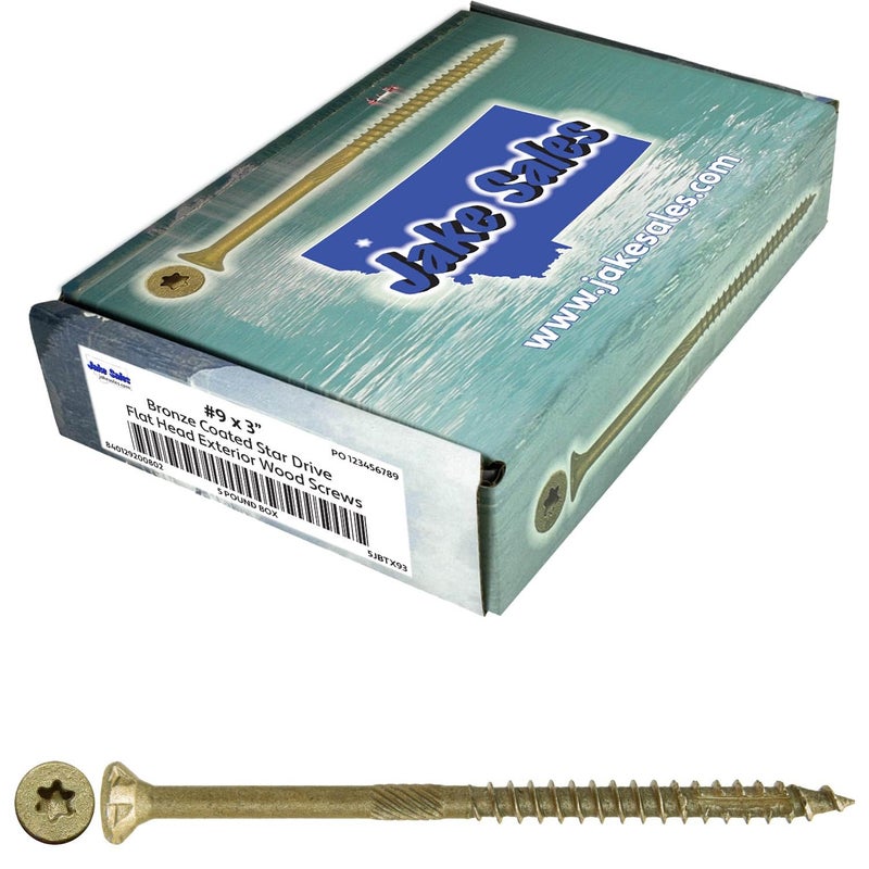 Jake Sales #9 x 3 Bronze Coated Multipurpose Wood Screw Torx/Star Drive Flat Head (5 POUNDS - 395 Approx. Screw Count) Exterior Coated - ACQ Compatible Wood Screws - Image 1